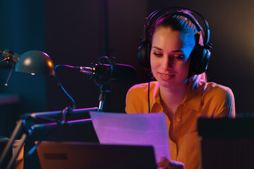 Young radio presenter broadcasting news