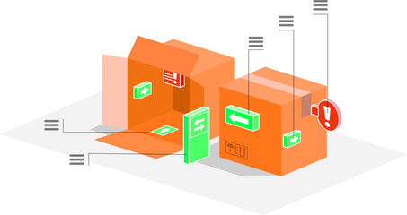 Small town of boxes. Urban packaging made with boxes and signs. Vector illustration of roads, highways and signs in the middle of the city of boxes.