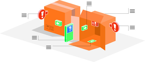 Small town of boxes. Urban packaging made with boxes and signs. Vector illustration of roads, highways and signs in the middle of the city of boxes.