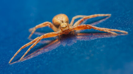 Crab spider, Xysticus sp on a dark blue background