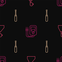 Set line Gear shifter, Screwdriver and Multimeter on seamless pattern. Vector
