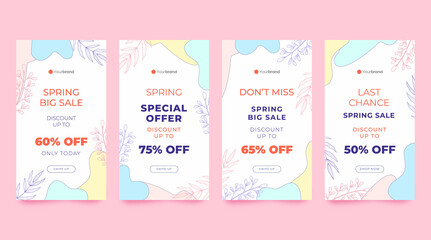 Beautiful spring sale social media stories template collection