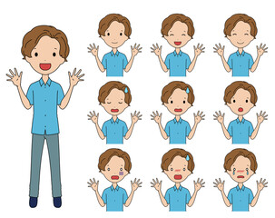 笑ったり驚いたり色んな表情の男の子の上半身イラストセット