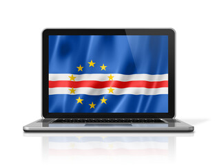 Cape Verde flag on laptop screen isolated on white. 3D illustration