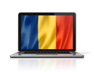 Chad flag on laptop screen isolated on white. 3D illustration