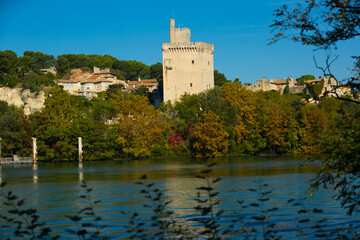 View of Tour Philippe Le Bel in France, Villeneuve lez Avignon at autumn - obrazy, fototapety, plakaty