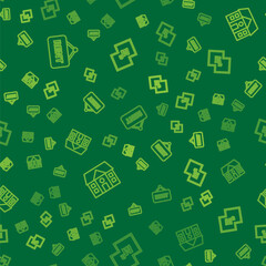 Set line Hanging sign with Rent, House and plan on seamless pattern. Vector