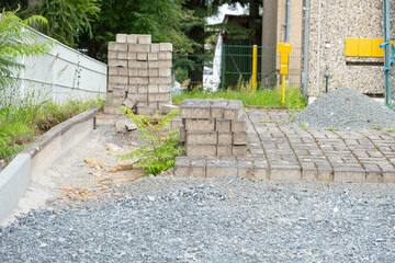 a pile of bricks for laying the road, Europe