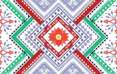 Geometric Indian ethnic pattern design for background, carpet, wallpaper, clothing, wrapping, fabric, boho traditional embroidery vector illustrations African American style.