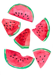 set of watermelon watermelon slices watercolor watermelon seeds illustration with watermelon on white background