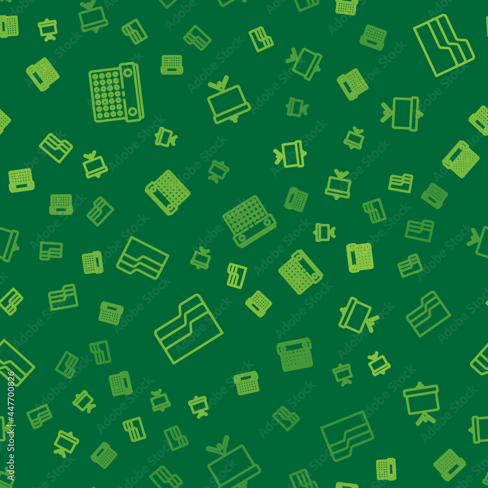 Aufkleber set line calendar, document folder and chalkboard with diagram on seamless pattern. vector
