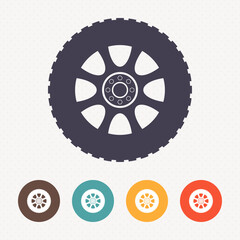 Fototapeta premium Car wheel icon on dot pattern background