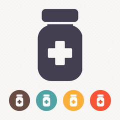 Medicine bottle icon on dot pattern background