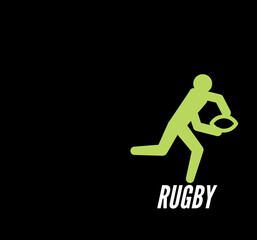 Illustration of simple icon RUGBY player on a black background.