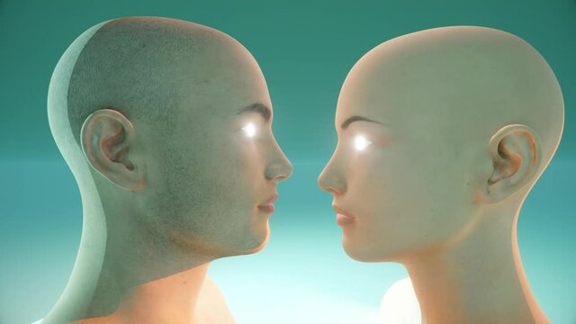 Man and woman looking at each other. Concept of love, passion, understanding, marriage, connection, conversation