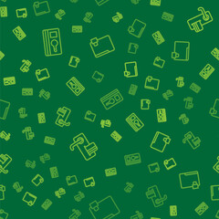 Set line Key card, Digital door lock and Folder and on seamless pattern. Vector