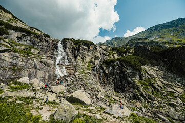 Mountain valley with waterfall Skok. High Tatras national park , Mlynicka dolina, Slovakia landscape. © Zedspider
