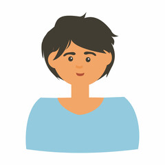 Young man with black hair avatar Flat vector illustration on white background