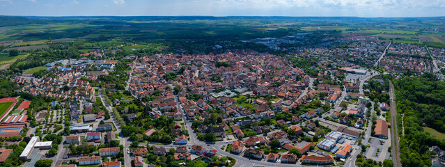 Aerial view of the city Bad Windsheim in Germany, Bavaria on a sunny spring day