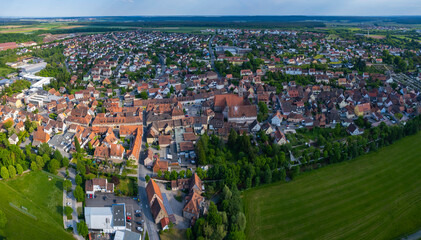 Aerial view of the city Langenzenn in Germany, Bavaria on a sunny spring day