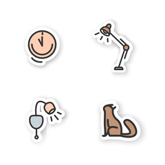 Blanket house stickers.Modern apartment furniture, accessories, things badge for designs.Home interior, lifestyle vector emblem