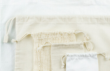 A set of reusable bags for bulk products.