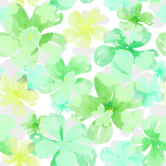 Light green flowers seamless floral pattern, watercolor texture. 
