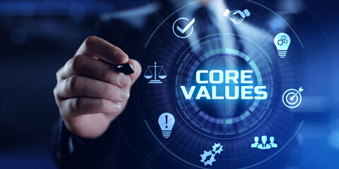 Core Values responsibility mission ethics goals innovation company business concept.