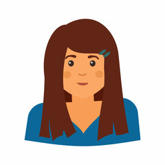 Brunette girl avatar Flat vector illustration on white background