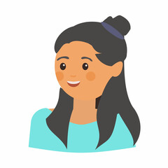 Long dark hair woman avatar Flat vector illustration on white background