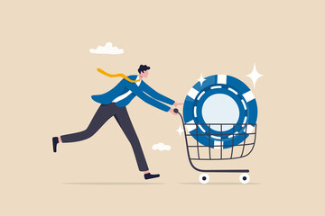 Buy blue chip stock with high expected return, best earning or high profit company, investment opportunity in growth business concept, smart businessman investor buying blue chip in shopping cart.