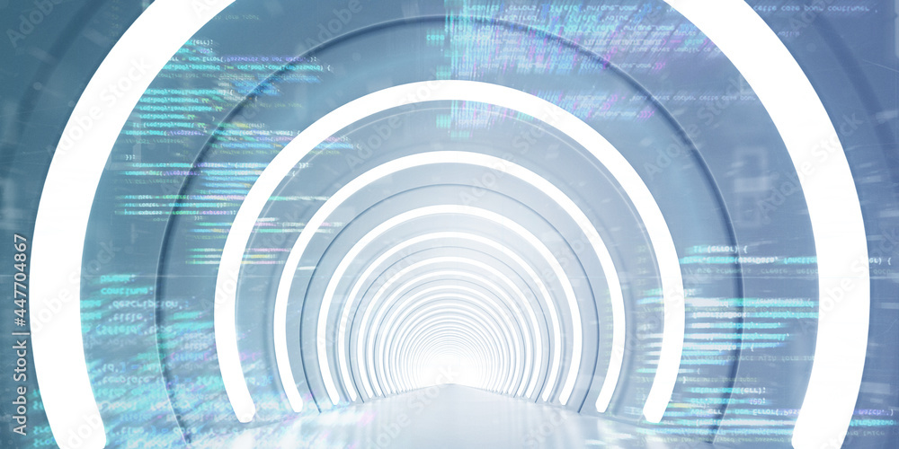 Poster light corridor modern background. futuristic sci-fi tunnel. 3d rendering