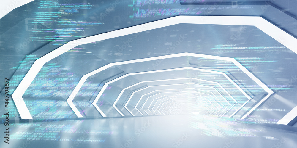 Poster light corridor modern background. futuristic sci-fi tunnel. 3d rendering