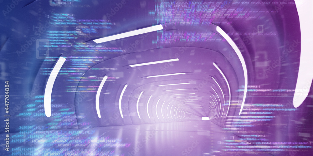 Poster light corridor modern background. futuristic sci-fi tunnel. 3d rendering