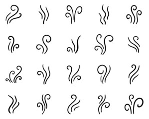 Hand drawn doodle steam or aroma signs collection isolated on white background vector illustration.