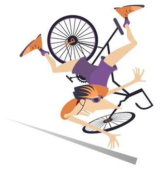 Cyclist falling down from the bicycle isolated illustration. Cyclist falling down from the bicycle isolated on white illustration 