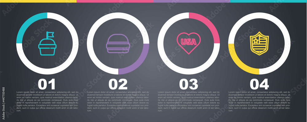 Canvas Prints set line cake, burger, usa independence day and shield with stars. business infographic template. ve