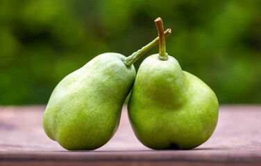 Fresh green healthy fruit pears. Weight loss, diet concept.