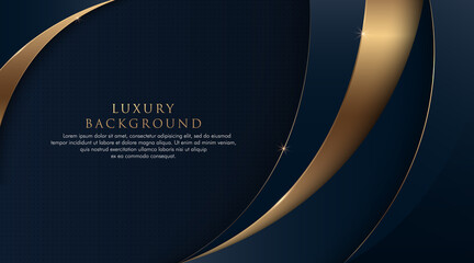 Fototapeta Dark blue abstract curve background with glitter golden lines. Luxury and elegant style template. Modern Simple geometric pattern with space for your text. Suit for cover, poster, website, flyer. obraz