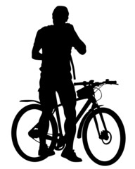 Young athlete on bike for extreme stunts. Isolated silhouette on a white background