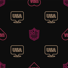 Set line USA Independence day, and Shield with stars on seamless pattern. Vector