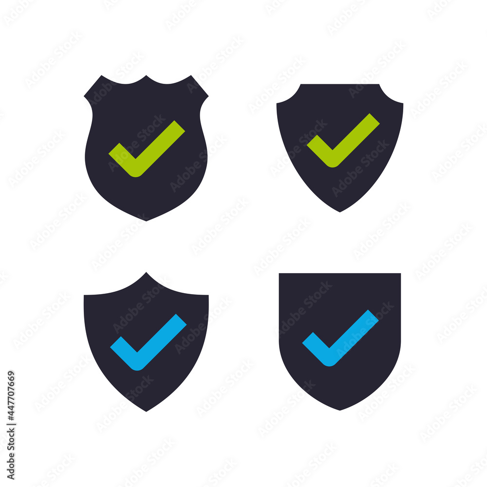 Poster set of vector illustrations of shield symbol and check mark. perfect for the design element of secur