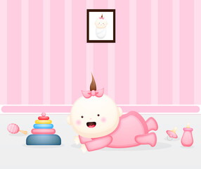Cute baby learn to crawl Premium Vector