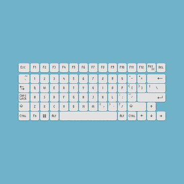 Colorful Simple Flat Pixel Art Illustration Of Cartoon All White Laptop Or Pc Keys Template