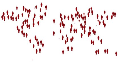 Graphic animation - red people symbols in shape of world map , infection spread around the world , Coronavirus (COVID-19) spread around the world map