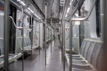View of a subway empty train from inside