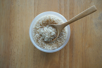 wooden spoon with rice