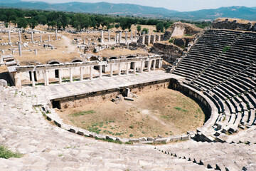 The theater of the ancient city of Aphrodisias. Ancient theatre, thousands of years old. Solid...