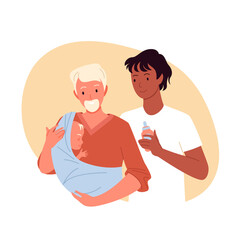 Gay couple people hugging little baby vector illustration. Cartoon male homosexual family parents adopting newborn baby child, lgbt parenting, parenthood and adoption concept isolated on white