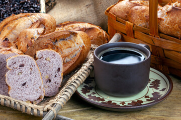 Breakfast with coffee and bread